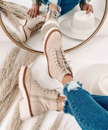 Venturing Out Faux Suede Lace-Up Boots (Sand) · NanaMacs
