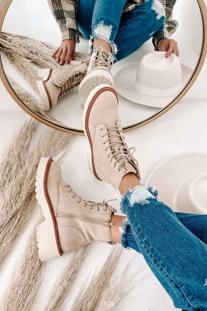 Venturing Out Faux Suede Lace-Up Boots (Sand) · NanaMacs