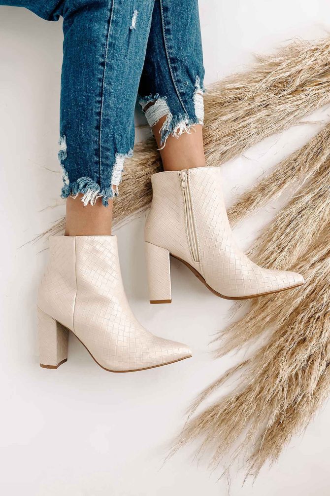 Tabby Faux Leather Woven Textured Booties (Ivory) · NanaMacs - Image 3