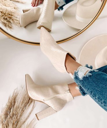 Tabby Faux Leather Woven Textured Booties (Ivory) · NanaMacs