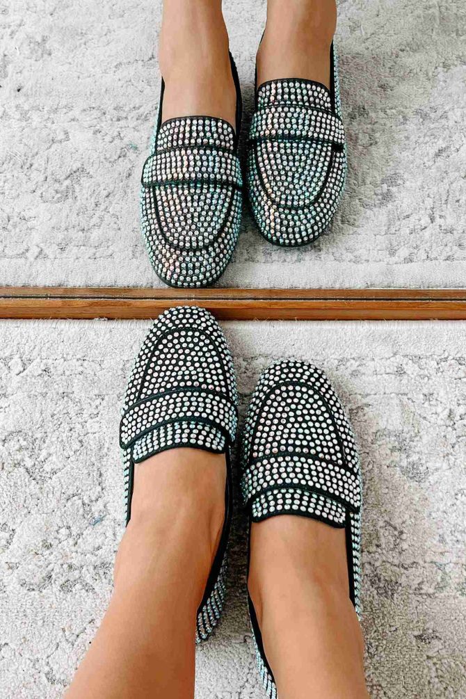 Woman In The Mirror Iridescent Rhinestone Loafers (Black/Multi) · NanaMacs - Image 4
