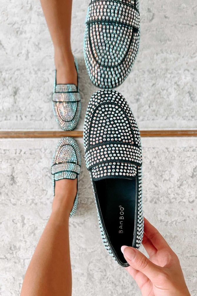 Woman In The Mirror Iridescent Rhinestone Loafers (Black/Multi) · NanaMacs - Image 3