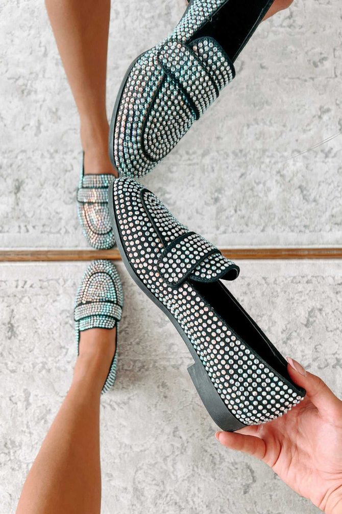 Woman In The Mirror Iridescent Rhinestone Loafers (Black/Multi) · NanaMacs - Image 2