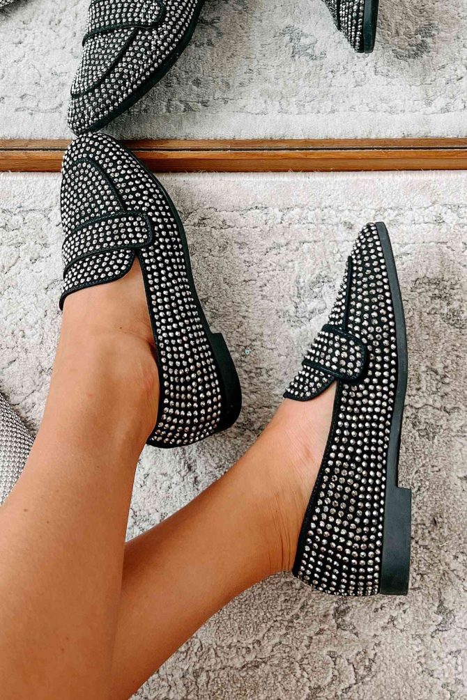 Woman In The Mirror Rhinestone Loafers (Black/Silver) · NanaMacs - Image 4