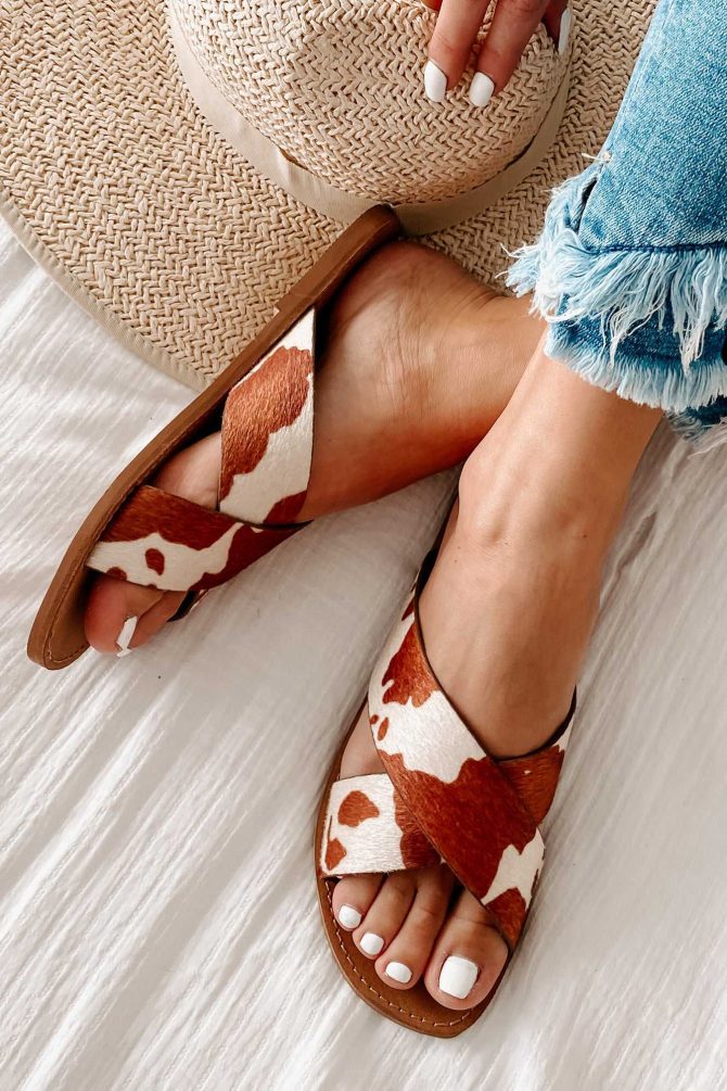 Country Cool Cow Print Cross Strap Sandals (Cream Brown) · NanaMacs - Image 3