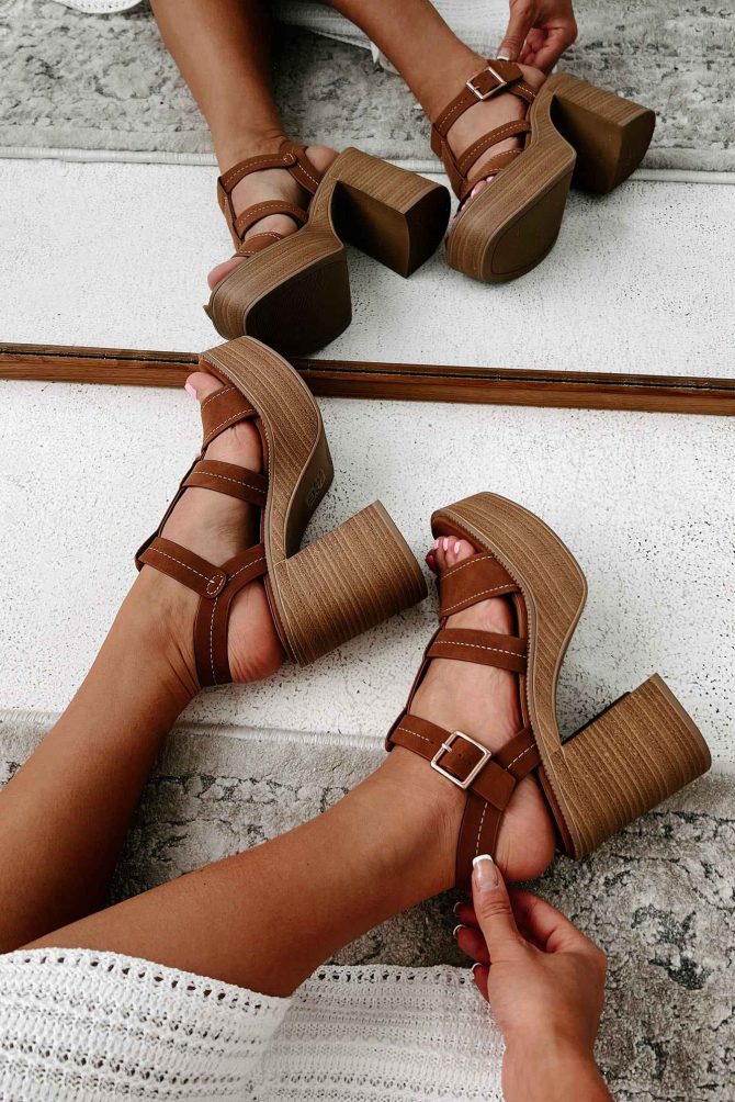 Signs Of Summer Platform Sandals (Cognac) · NanaMacs - Image 2
