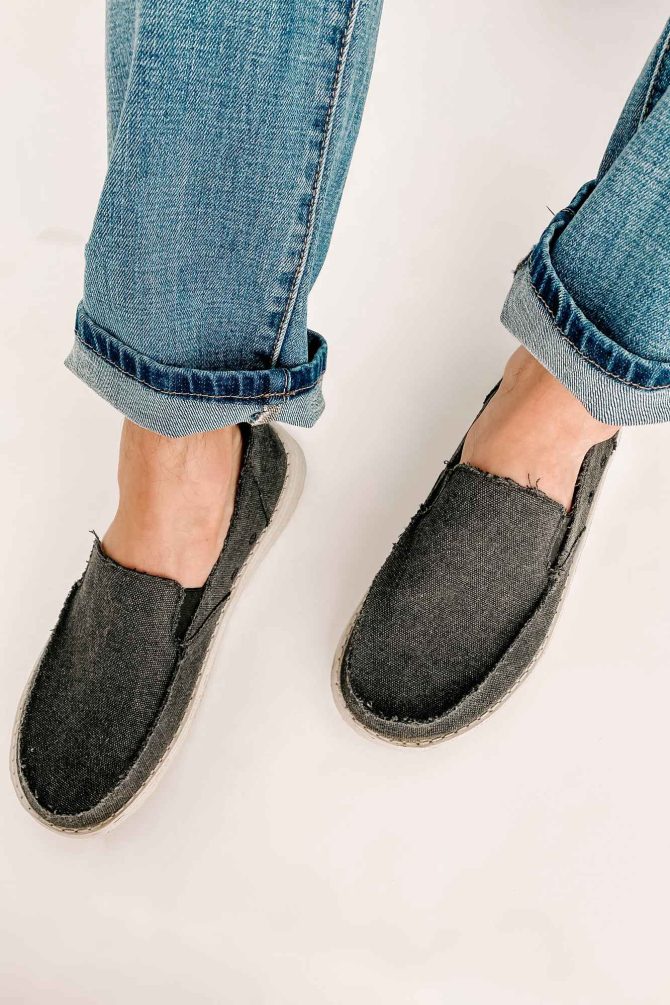 Jon Men's Very G Raw Edge Slip-On Canvas Shoes (Black) · NanaMacs - Image 2