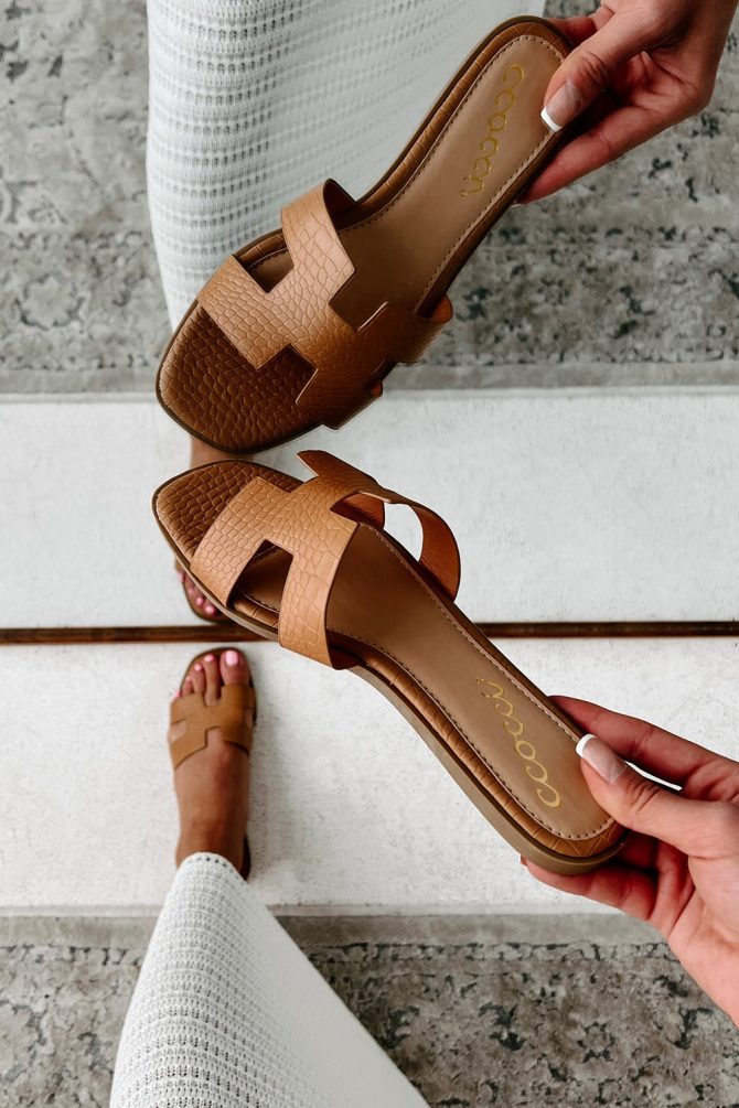 Florida Living Faux Croc H-Strap Sandals (Camel Croc) · NanaMacs