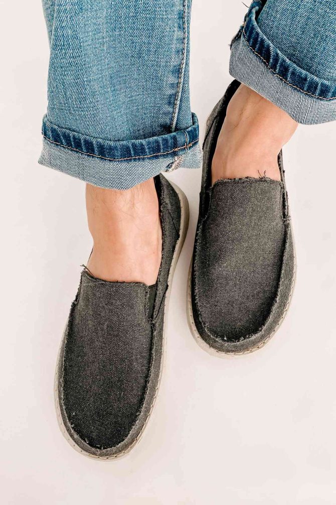 Jon Men's Very G Raw Edge Slip-On Canvas Shoes (Black) · NanaMacs - Image 3