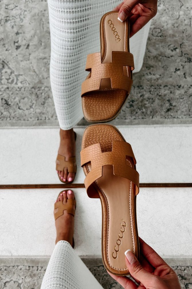 Florida Living Faux Croc H-Strap Sandals (Camel Croc) · NanaMacs - Image 3