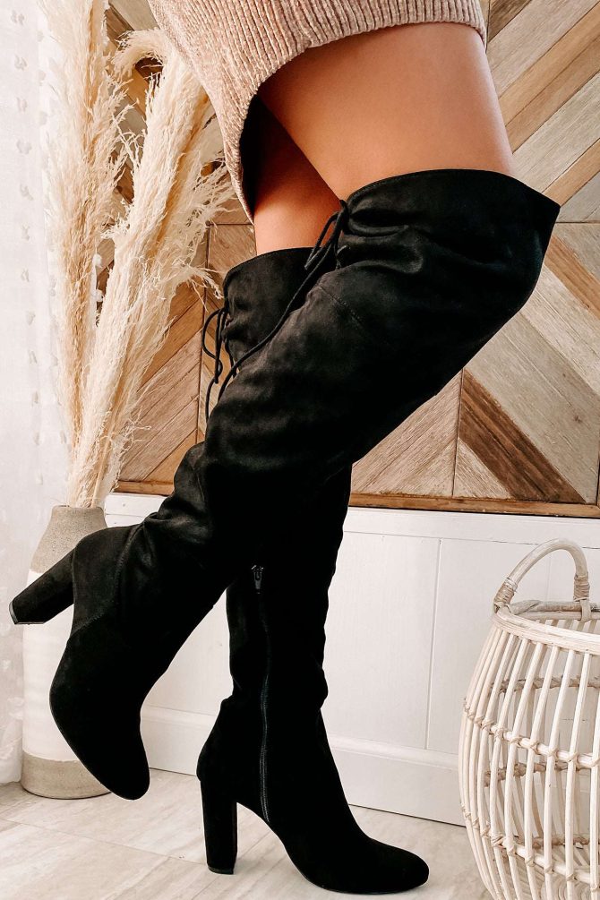 Own Your Ambition Lace Back Over The Knee Boot (Black) · NanaMacs - Image 2