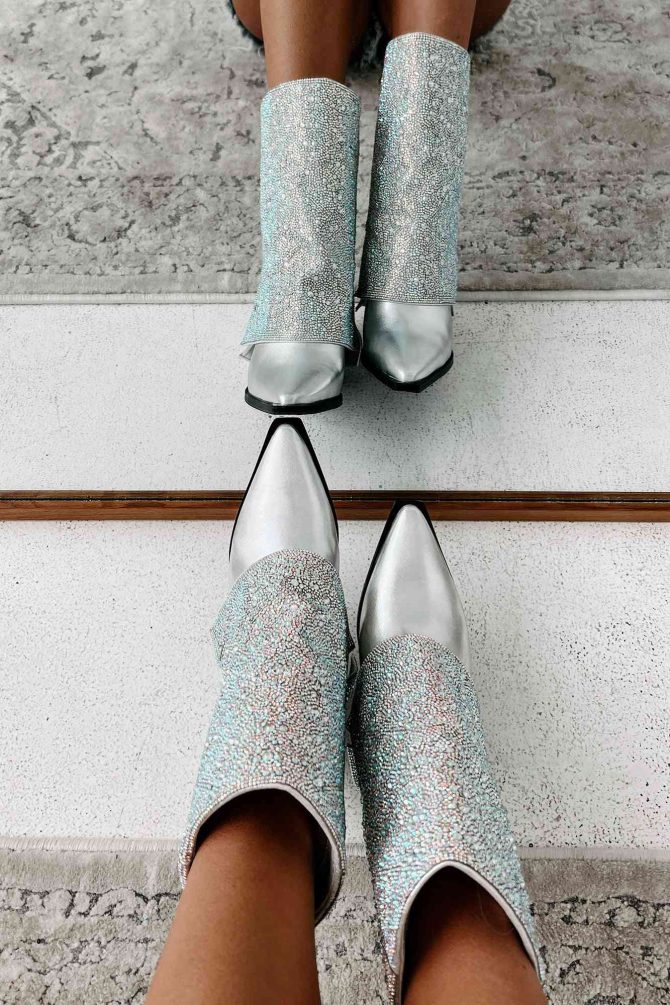 Annabelle Rhinestone Fold-Over Boots (Silver Metallic) · NanaMacs - Image 3