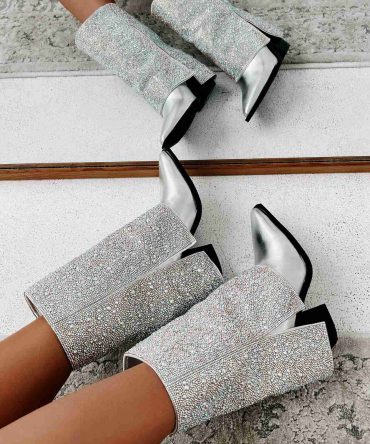 Annabelle Rhinestone Fold-Over Boots (Silver Metallic) · NanaMacs