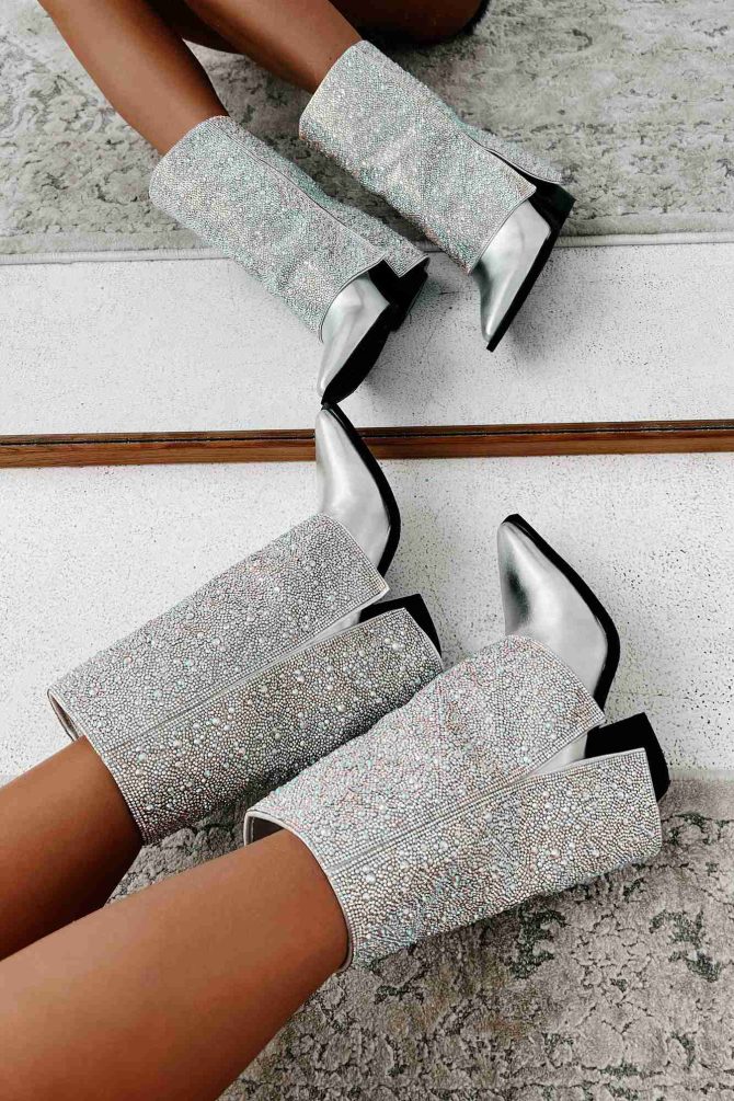 Annabelle Rhinestone Fold-Over Boots (Silver Metallic) · NanaMacs
