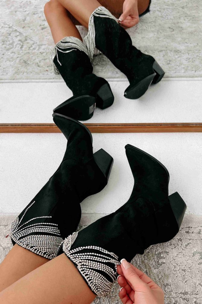Arie Rhinestone Fringe Faux Sude Billini Boots (Black Suede) · NanaMacs - Image 3