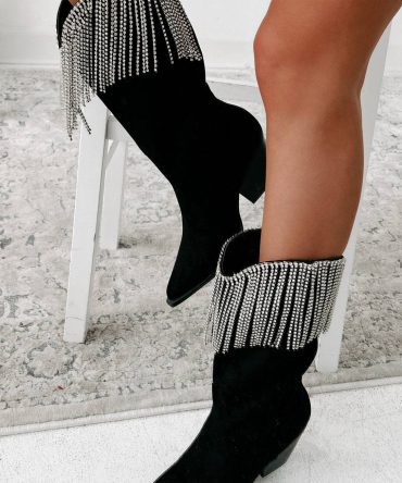 Arie Rhinestone Fringe Faux Sude Billini Boots (Black Suede) · NanaMacs