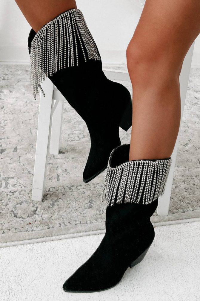 Arie Rhinestone Fringe Faux Sude Billini Boots (Black Suede) · NanaMacs