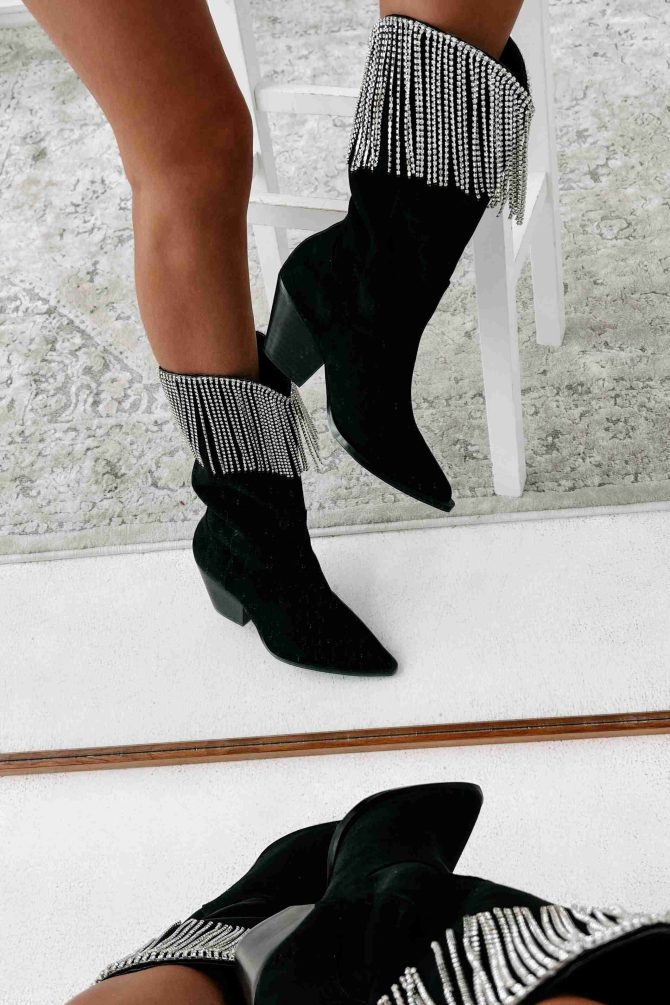 Arie Rhinestone Fringe Faux Sude Billini Boots (Black Suede) · NanaMacs - Image 2