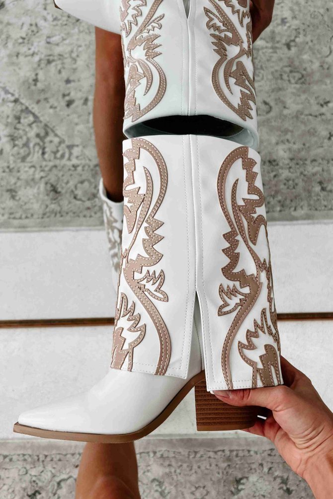 Esperanza Western Stitch Fold-Over Boots (Tan/White) · NanaMacs - Image 3