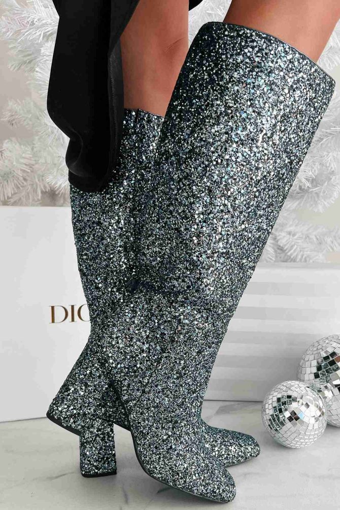 Flashy Finds Glitter Knee High Boots (Sapphire Blue Glitter) · NanaMacs - Image 3