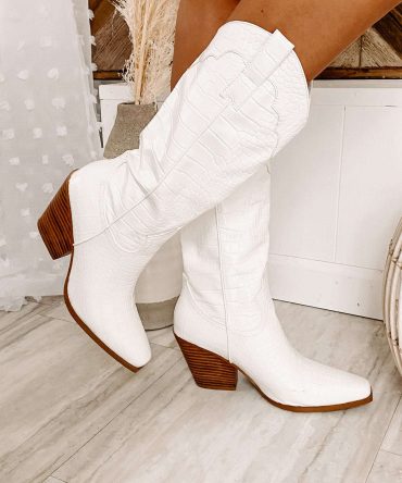 Fierce Step Faux Croc Boots (White Croc) · NanaMacs