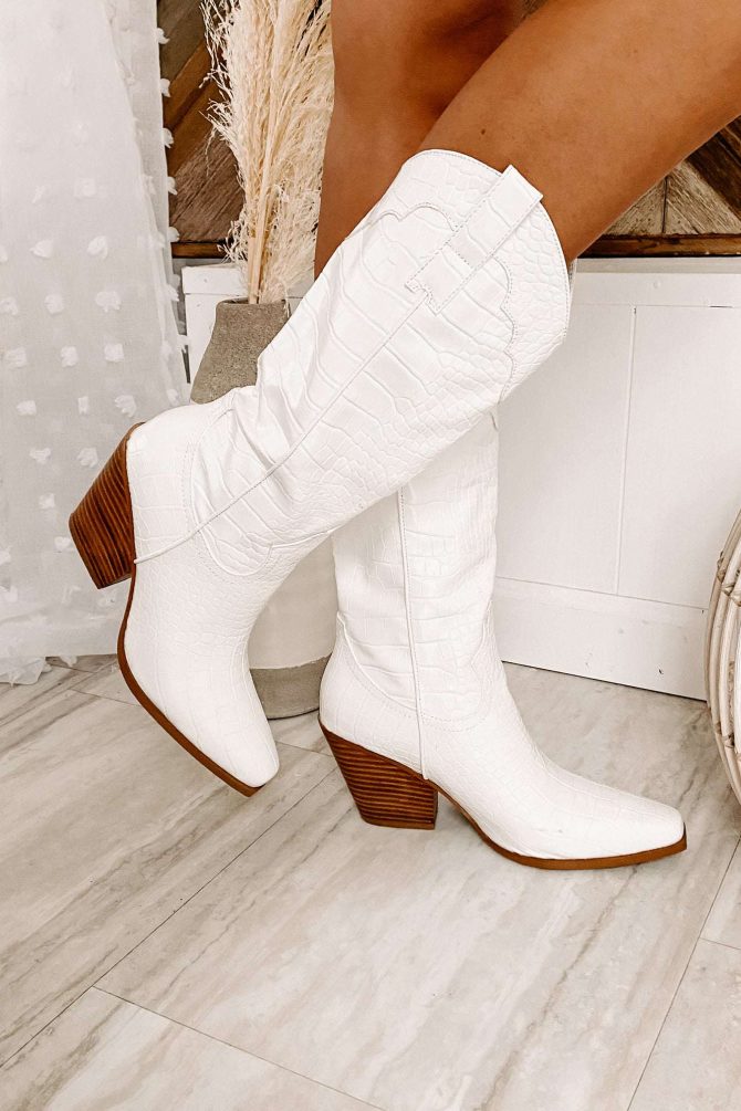 Fierce Step Faux Croc Boots (White Croc) · NanaMacs