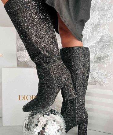 Flashy Finds Glitter Knee High Boots (Black Glitter) · NanaMacs