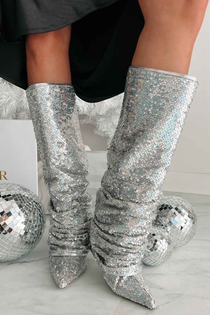 Nebula Iridescent Sequin Boots (Silver) · NanaMacs - Image 2