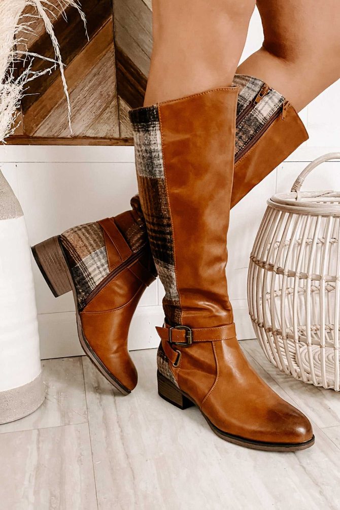 Master Of The Hunt Plaid Knee High Boots (Tan) · NanaMacs - Image 4
