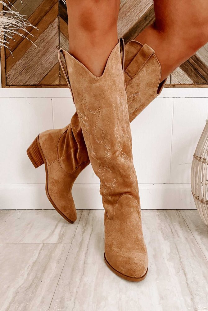 Giddy Up Faux Suede Cowboy Boots (Tan Suede) · NanaMacs - Image 4