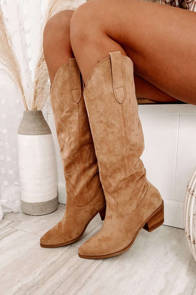 Giddy Up Faux Suede Cowboy Boots (Tan Suede) · NanaMacs