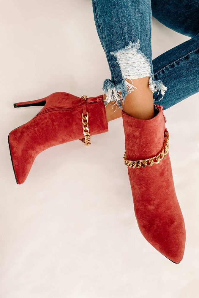 Linked To You Faux Suede Chain Detail Bootie (Rose) · NanaMacs - Image 2