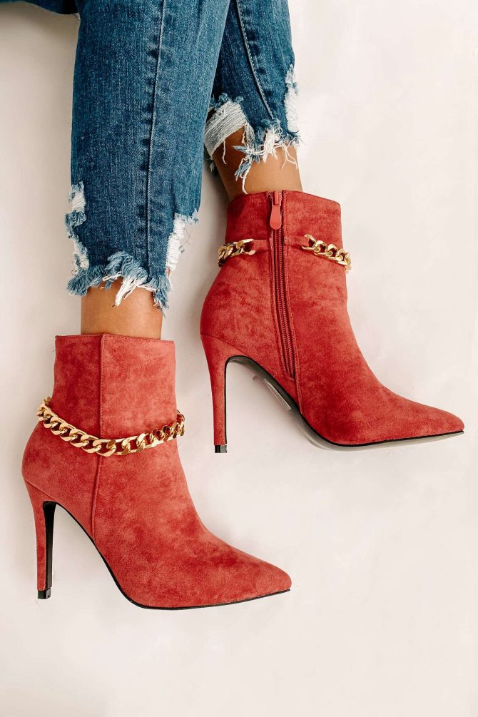 Linked To You Faux Suede Chain Detail Bootie (Rose) · NanaMacs - Image 3