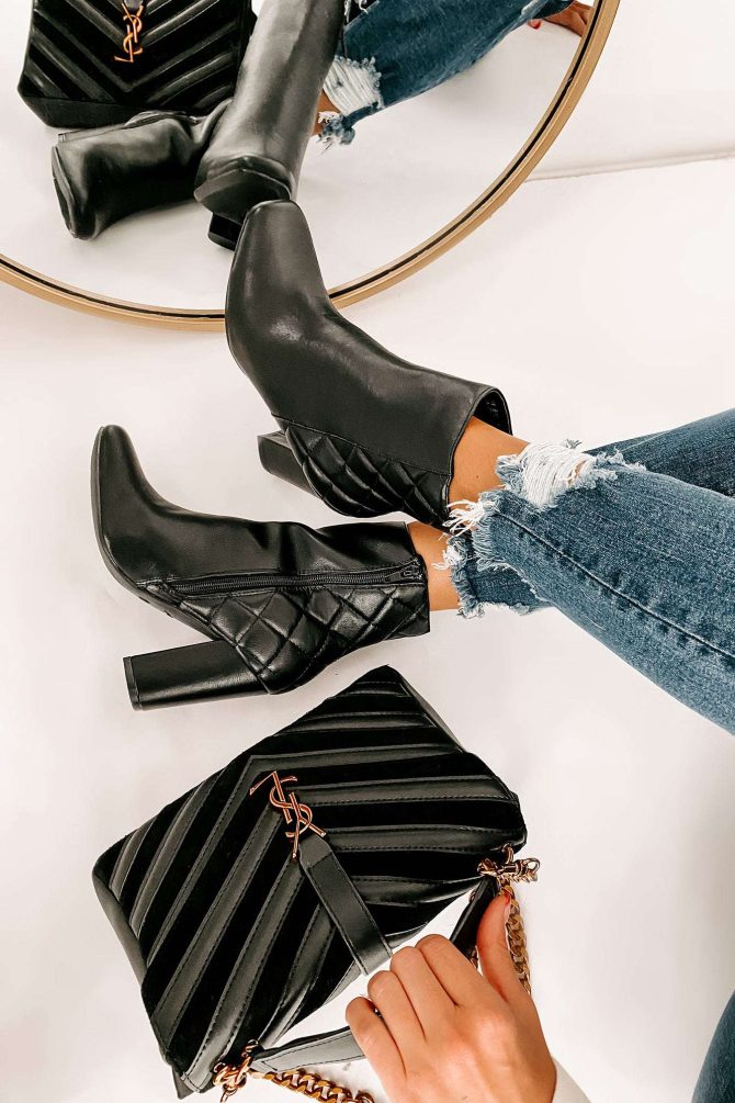 Subtle Steps Quilted Faux Leather Booties (Black) · NanaMacs - Image 2