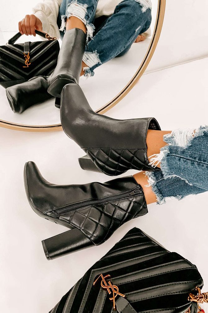 Subtle Steps Quilted Faux Leather Booties (Black) · NanaMacs