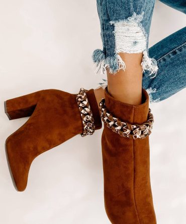 Not My Weakest Link Faux Suede Chain Detail Booties (Brown) · NanaMacs