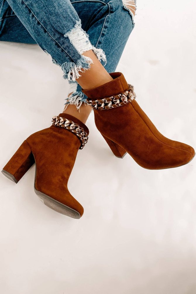 Not My Weakest Link Faux Suede Chain Detail Booties (Brown) · NanaMacs - Image 4