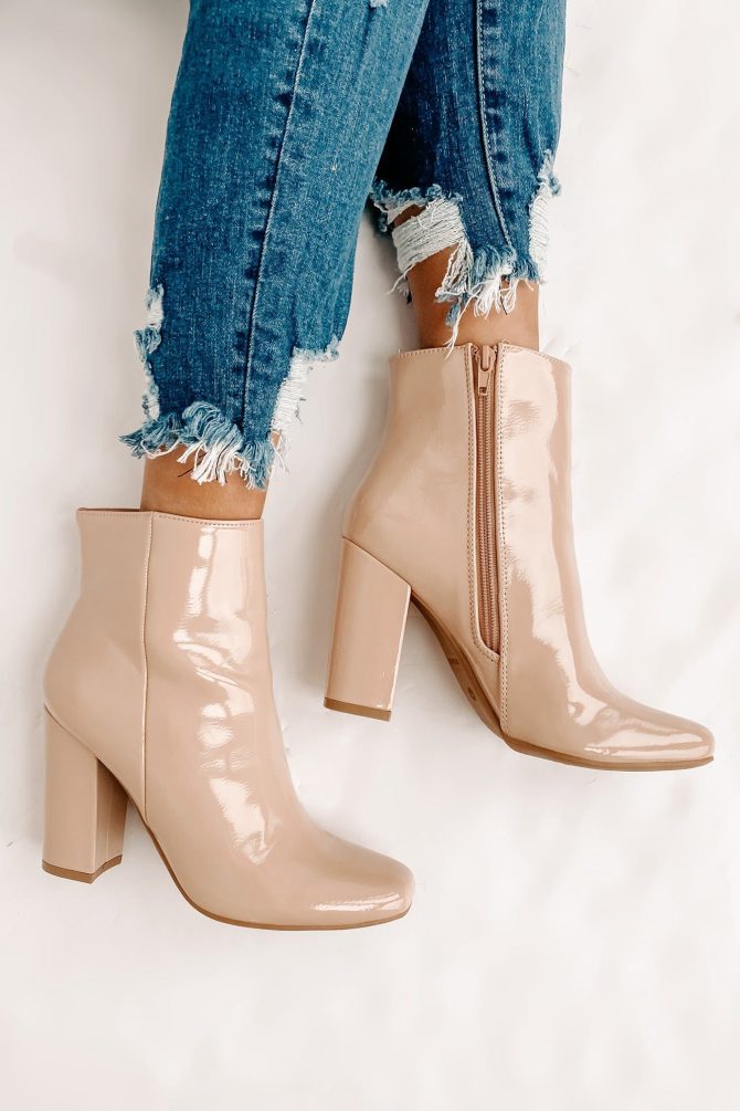 Show Up & Show Off Patent Leather Heeled Ankle Booties (Nude Patent) · NanaMacs - Image 3