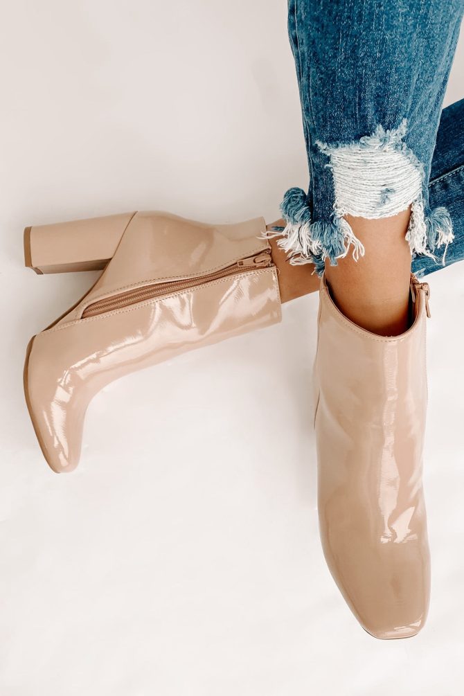Show Up & Show Off Patent Leather Heeled Ankle Booties (Nude Patent) · NanaMacs - Image 2