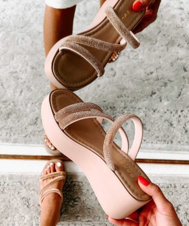 Rosana Rhinestone Platform Sandals (Rose Gold) · NanaMacs