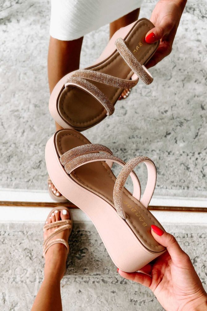 Rosana Rhinestone Platform Sandals (Rose Gold) · NanaMacs