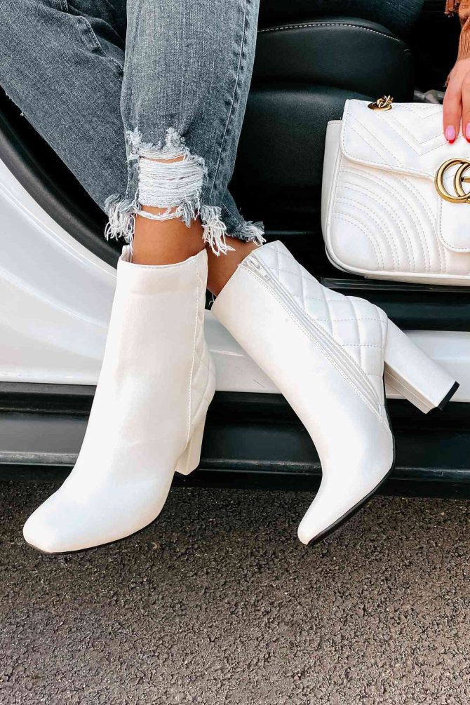 Subtle Steps Quilted Faux Leather Booties (White) · NanaMacs