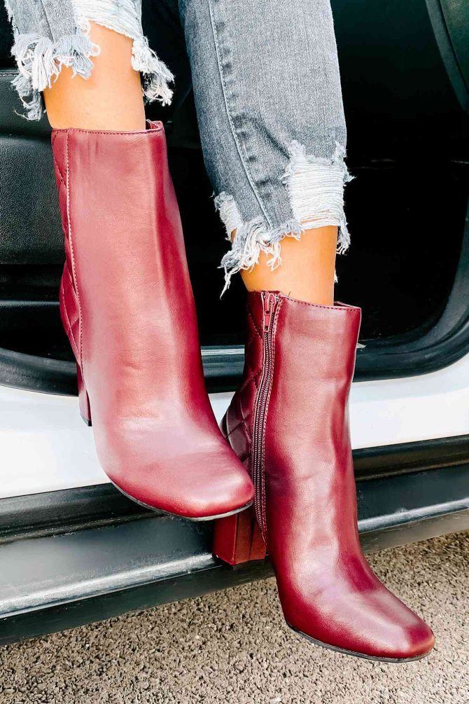 Subtle Steps Quilted Faux Leather Booties (Burgundy) · NanaMacs - Image 4