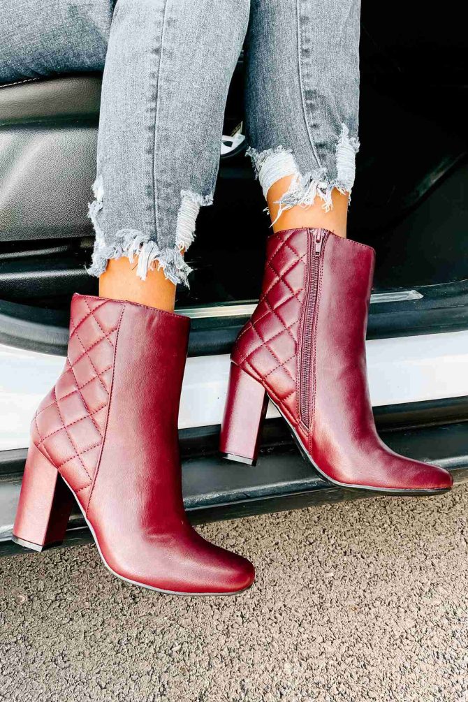 Subtle Steps Quilted Faux Leather Booties (Burgundy) · NanaMacs - Image 3