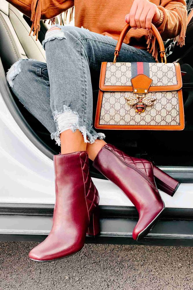 Subtle Steps Quilted Faux Leather Booties (Burgundy) · NanaMacs