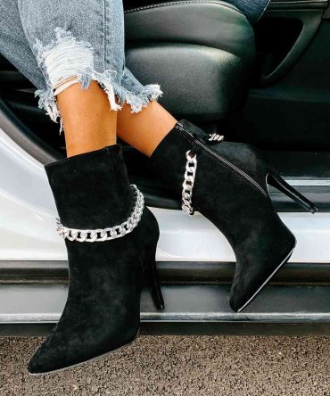 Linked To You Faux Suede Chain Detail Bootie (Black) · NanaMacs