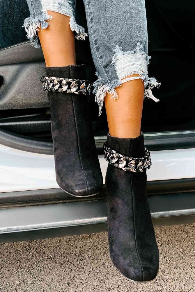 Not My Weakest Link Faux Suede Chain Detail Booties (Black) · NanaMacs - Image 3