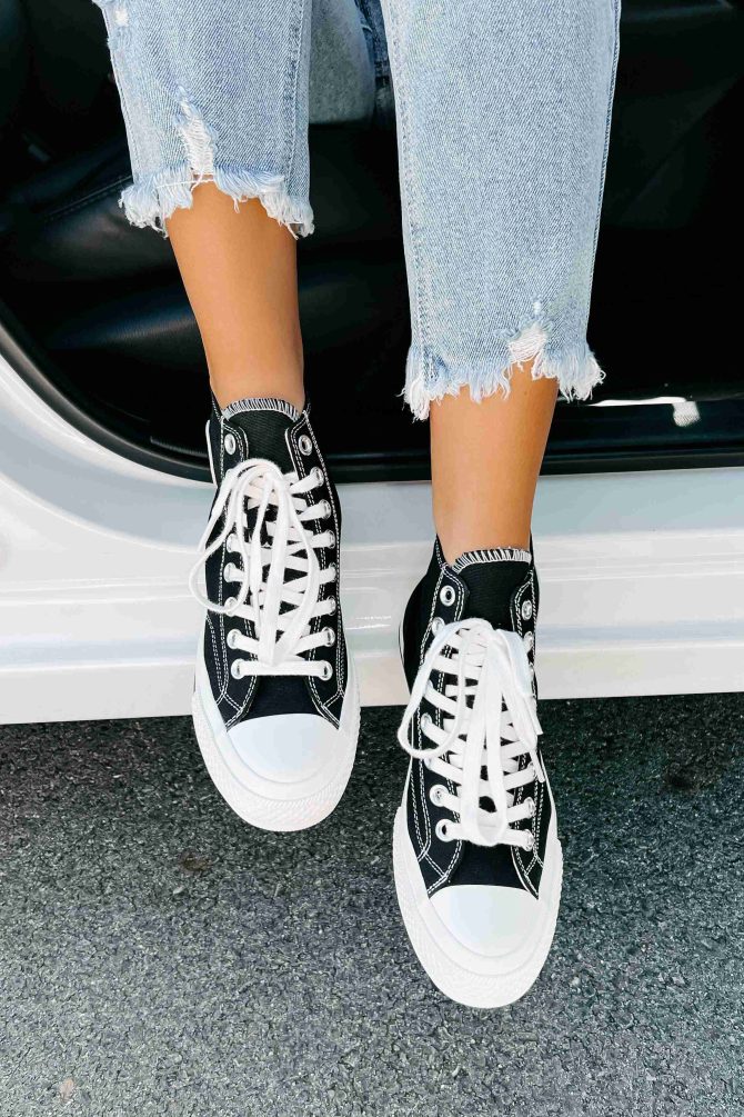 See For Yourself High-Top Canvas Sneakers (Black) · NanaMacs - Image 2