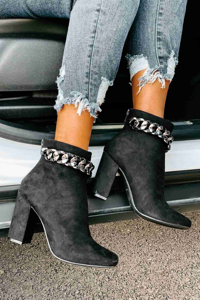 Not My Weakest Link Faux Suede Chain Detail Booties (Black) · NanaMacs - Image 4