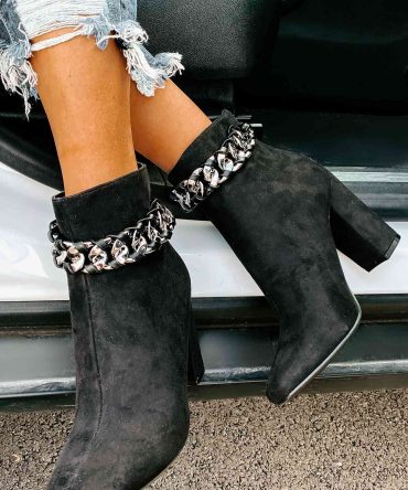 Not My Weakest Link Faux Suede Chain Detail Booties (Black) · NanaMacs